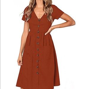 Burnt orange midi dress with buttons
